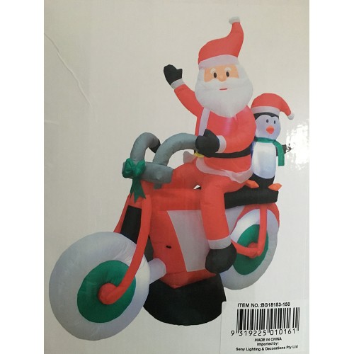 150CM LED Inflatable  Santa driving motorbike 